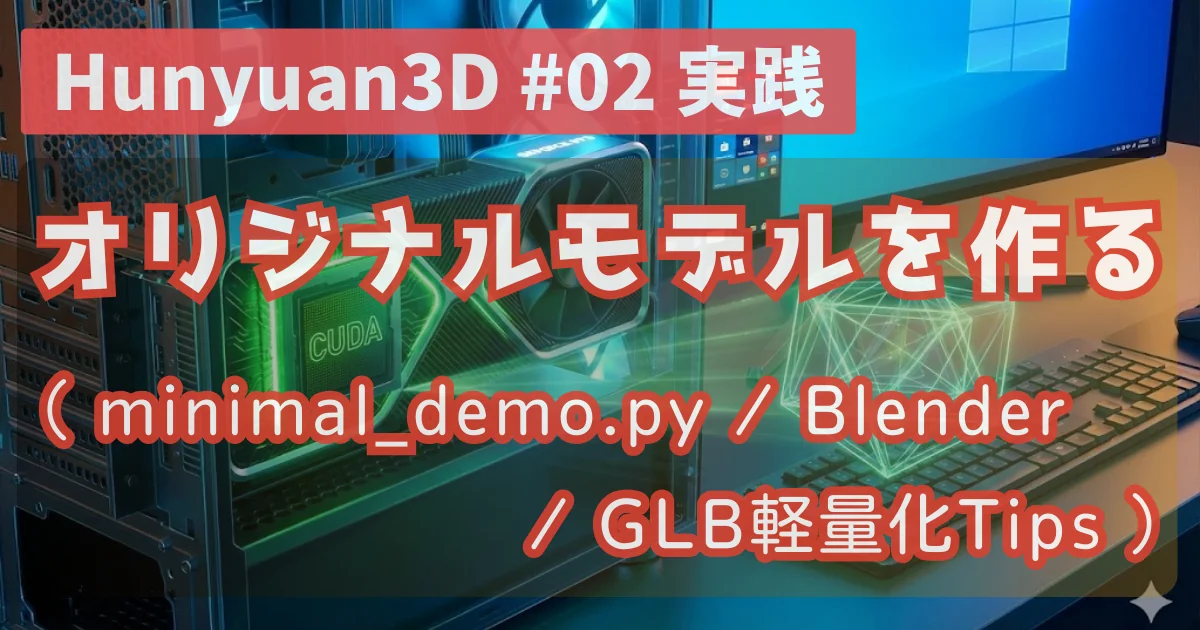 [Hunyuan3D #02 実践] オリジナルモデルを作る（minimal_demo.py / Blender / GLB軽量化Tips）