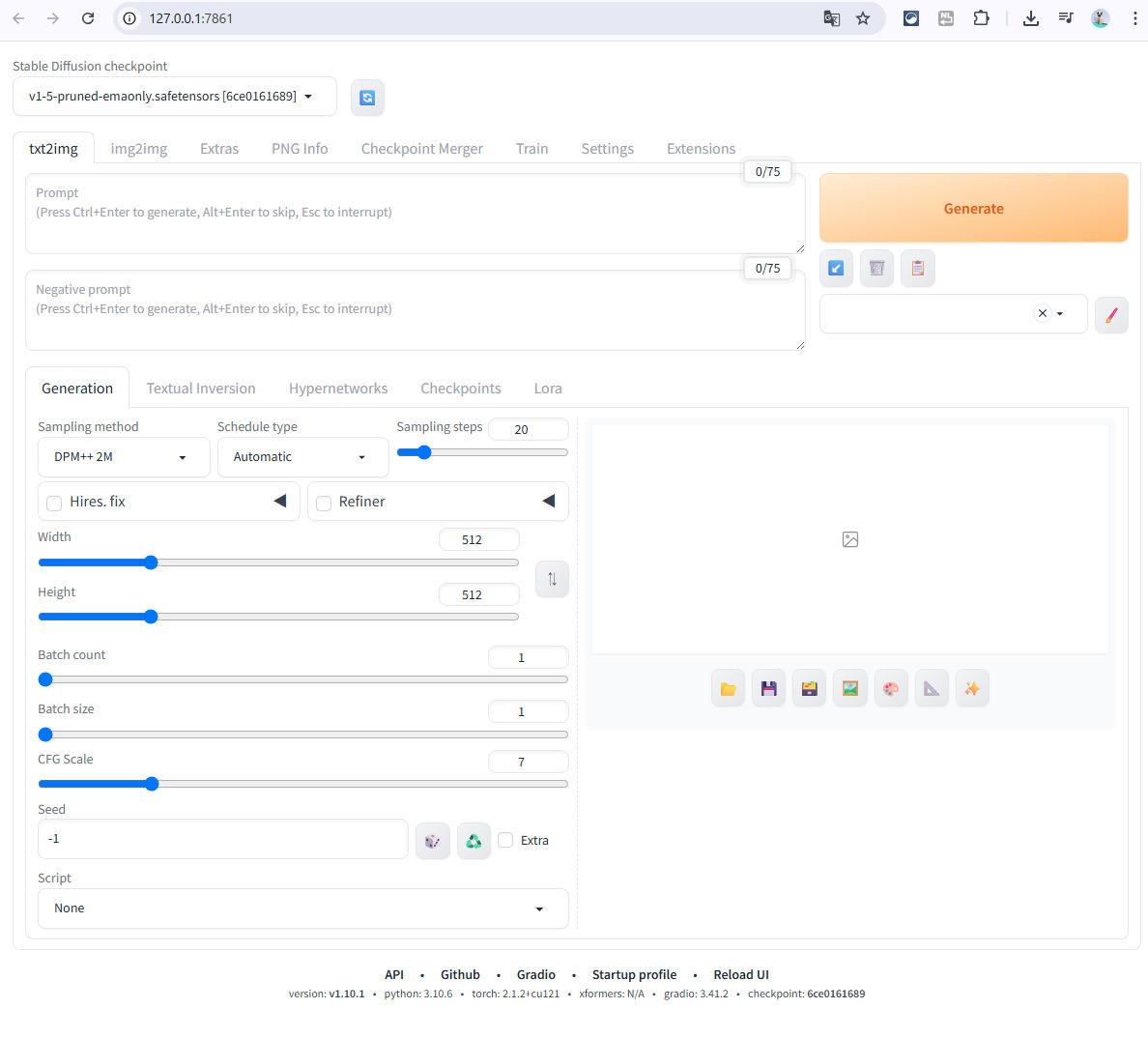 自動的にブラウザでStable Diffusion checkpointが開きます