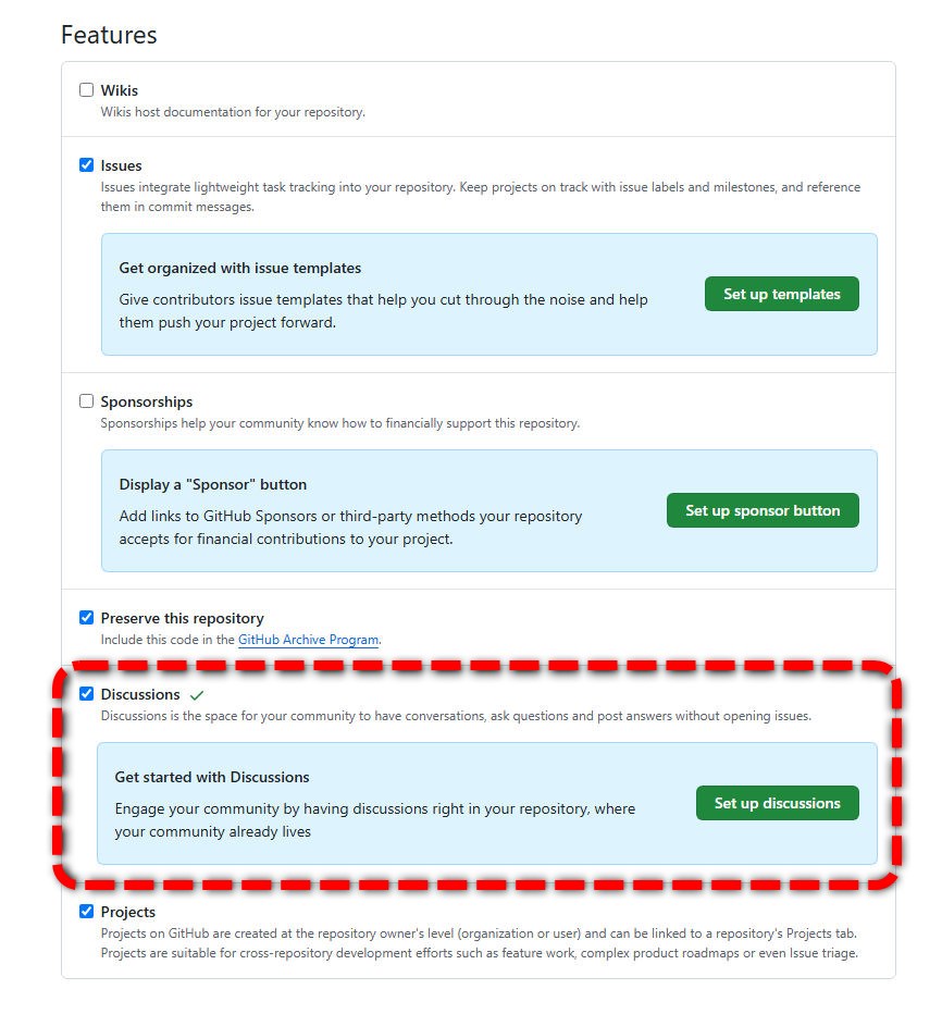 GitHub Discussions を有効化