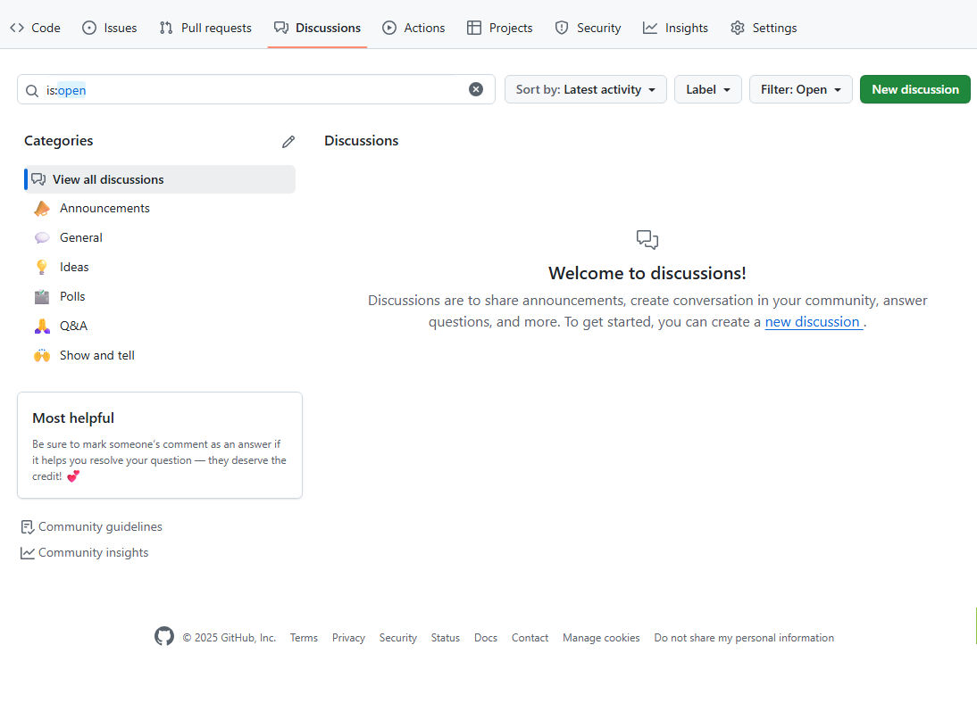 https://github.com/ユーザー名/リポジトリ/discussionsで利用可能に