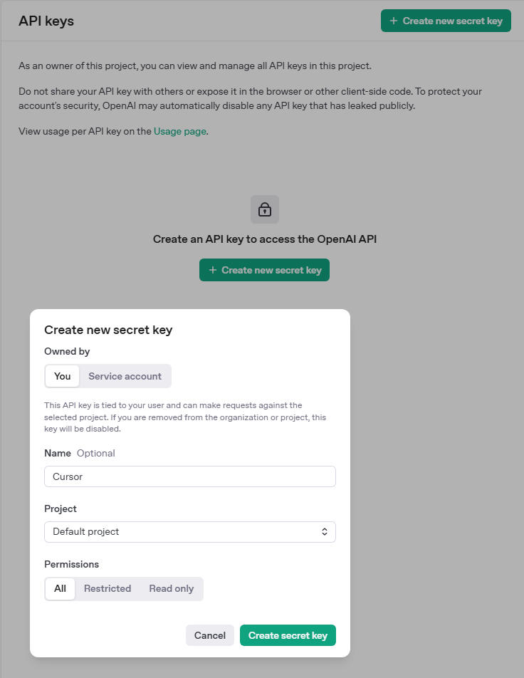 Cursor 設定 OpenAI API KEY